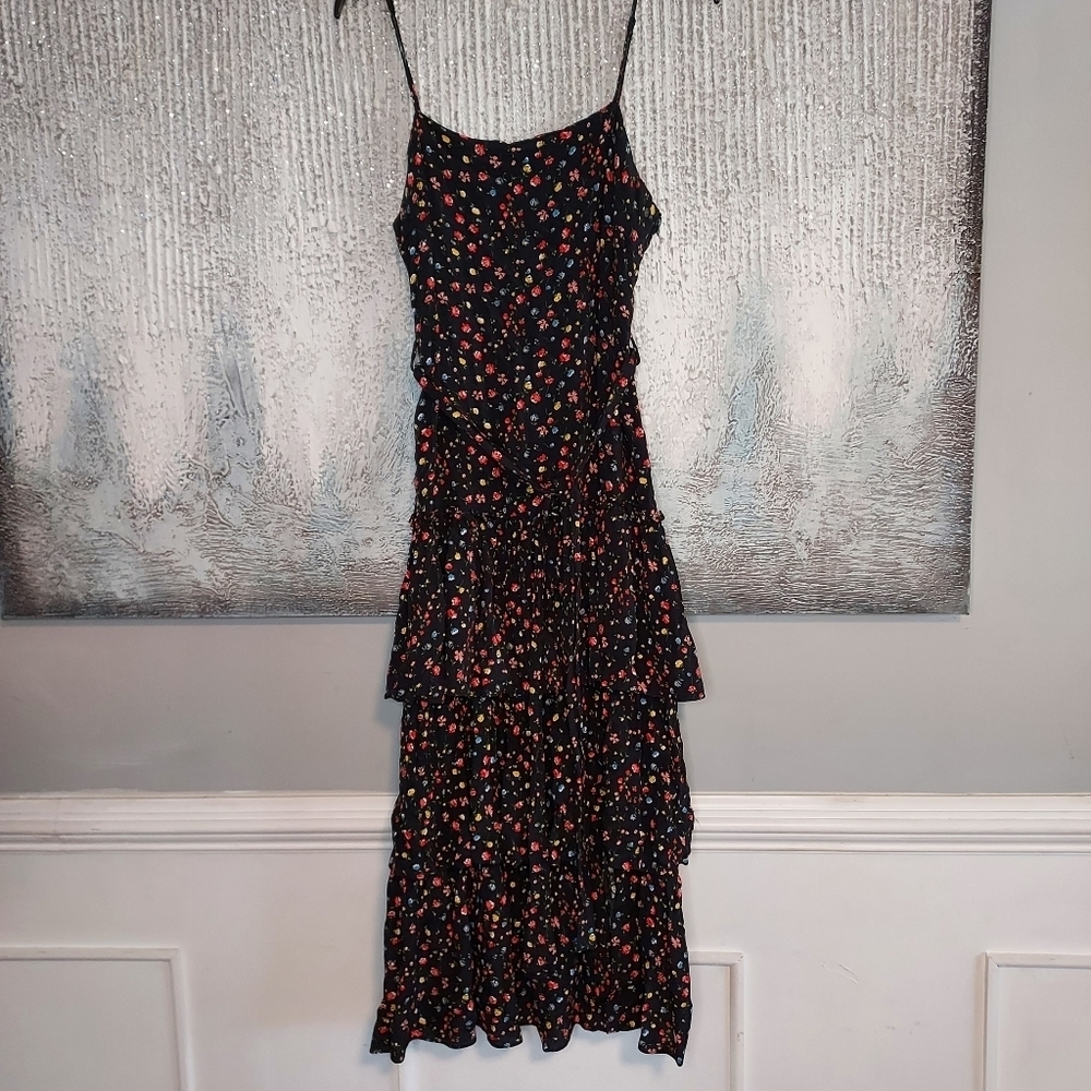 olivaceous Froral Tiered Midi Dress Sz-M